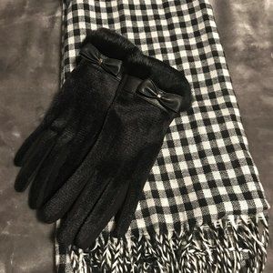 Black & White Scarf/Shawl with Dainty Black Gloves
